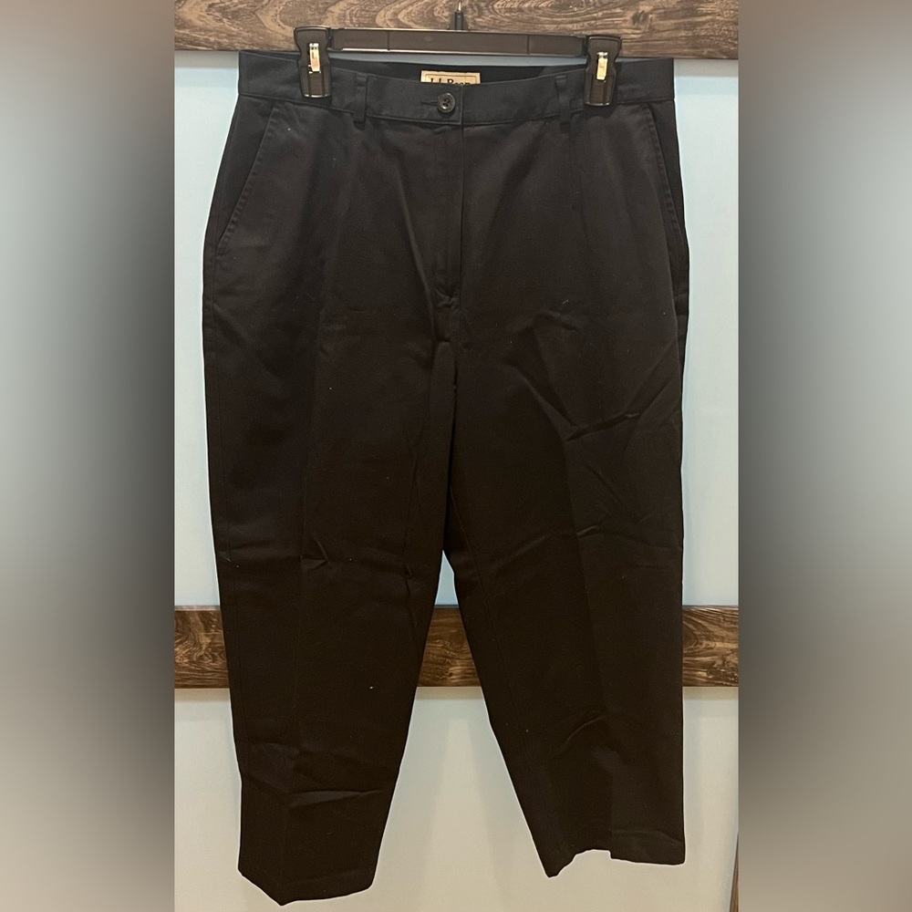 LL Bean Original Fit Chino Straight Leg Cropped Capri Black Pants Size 14